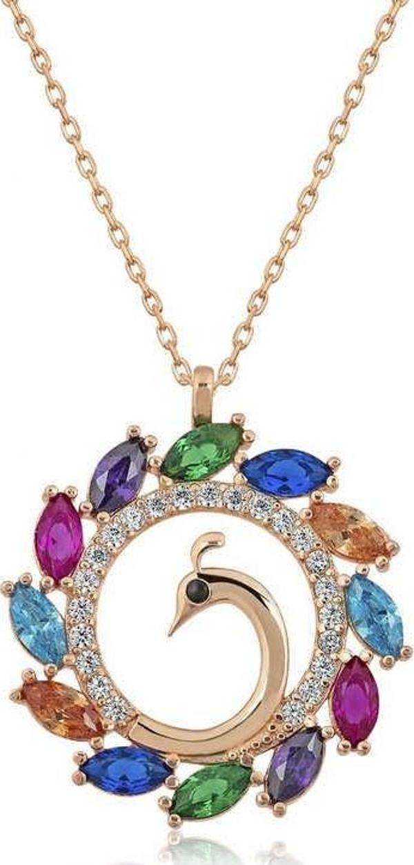 Gümüş Rose Tavus Kuşu Bayan Kolye  SL3103 - Image 1