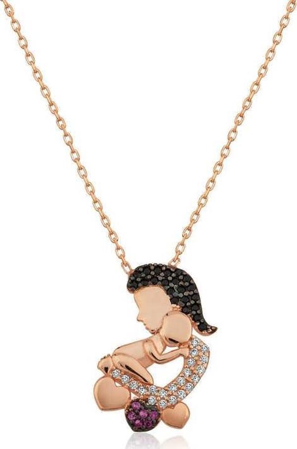 Gümüş Rose Anne Ve Bebek Bayan Kolye SL3231 - Image 1