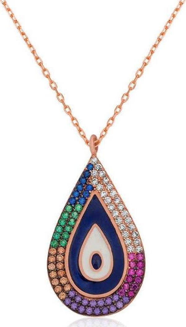 Gümüş Rose Damla Nazar Kolye SL2869 - Image 1