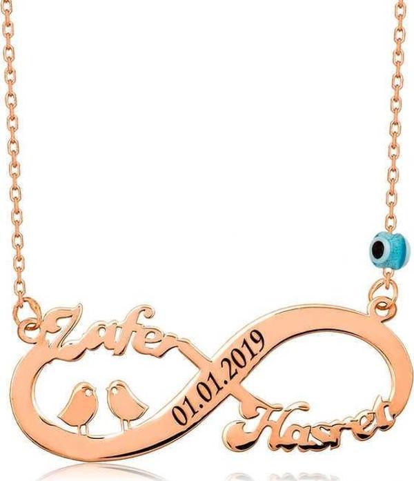 ​Gümüş Rose Kuşlu Sonsuzluk İsimli Kolye SL3145 - Image 1