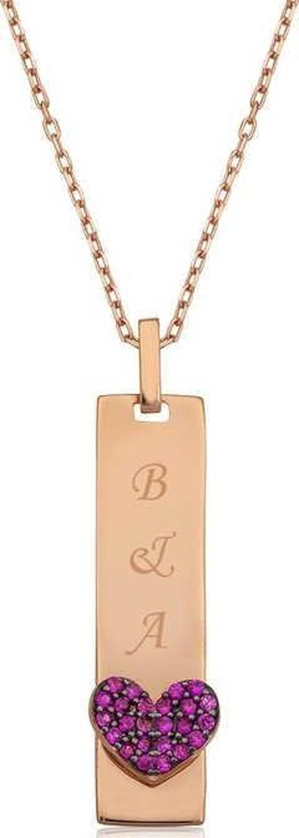 Gümüş Rose Kalpli Plaka Kolye SL3154 - Image 1