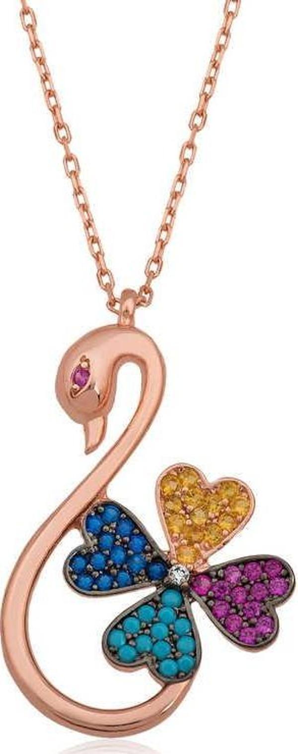 Gümüş Kuğu Yonca Bayan Kolye SL2046 - Image 1