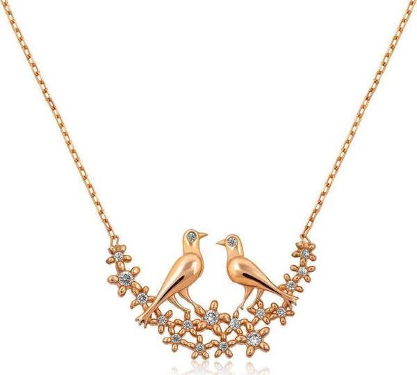 Gümüş Rose Çifte Kumrular Bayan Kolye SL3133 - Image 1