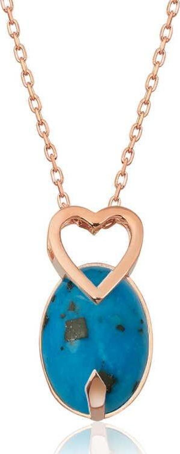 ​Gümüş Rose Turkuaz Taşlı Kalp Kolye SL3417 - Image 1