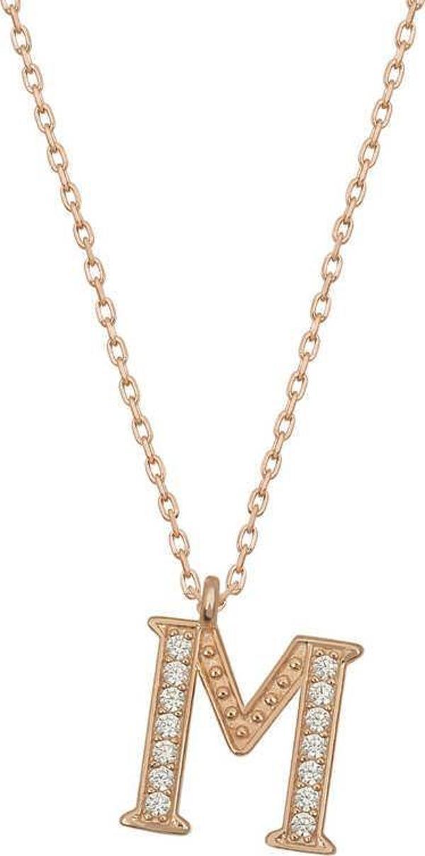 Gümüş Rose M Harfi Kadın Kolye SL4866 - Image 1