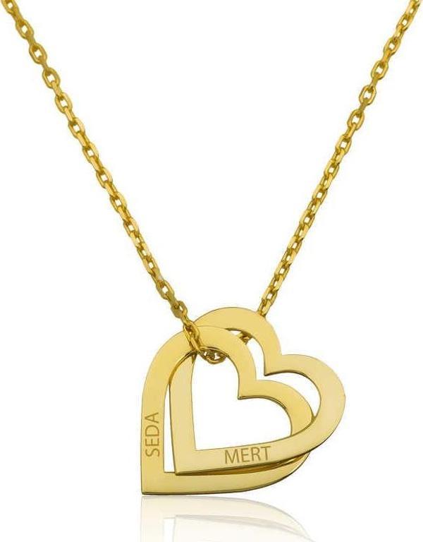 Gümüş Gold Kişiye Özel Kalpler Kolye SL2789 - Image 1