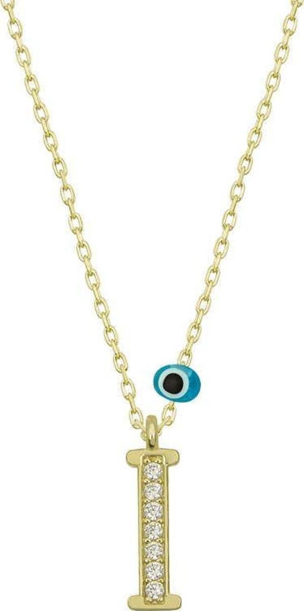 Gümüş Nazar Gold  I Harfi Kadın Kolye SL4901 - Image 1
