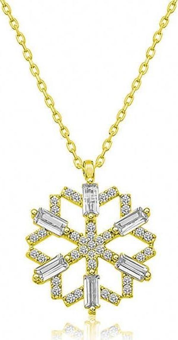 Gümüş Gold Baget Taşlı Kar Tanesi Kolye SL2340 - Image 1