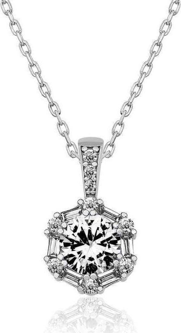 Gümüş Buz Beyazı Baget Taşlı Bayan Kolye SL3631 - Image 1