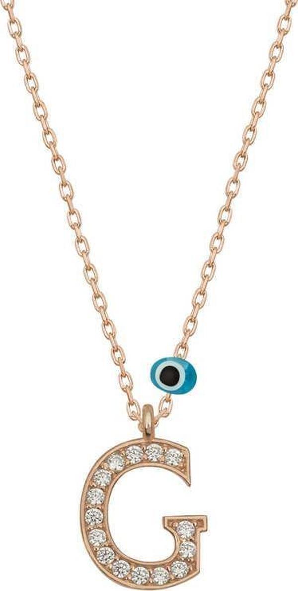 Gümüş Nazar Rose G Harfi Kadın Kolye SL4979 - Image 1
