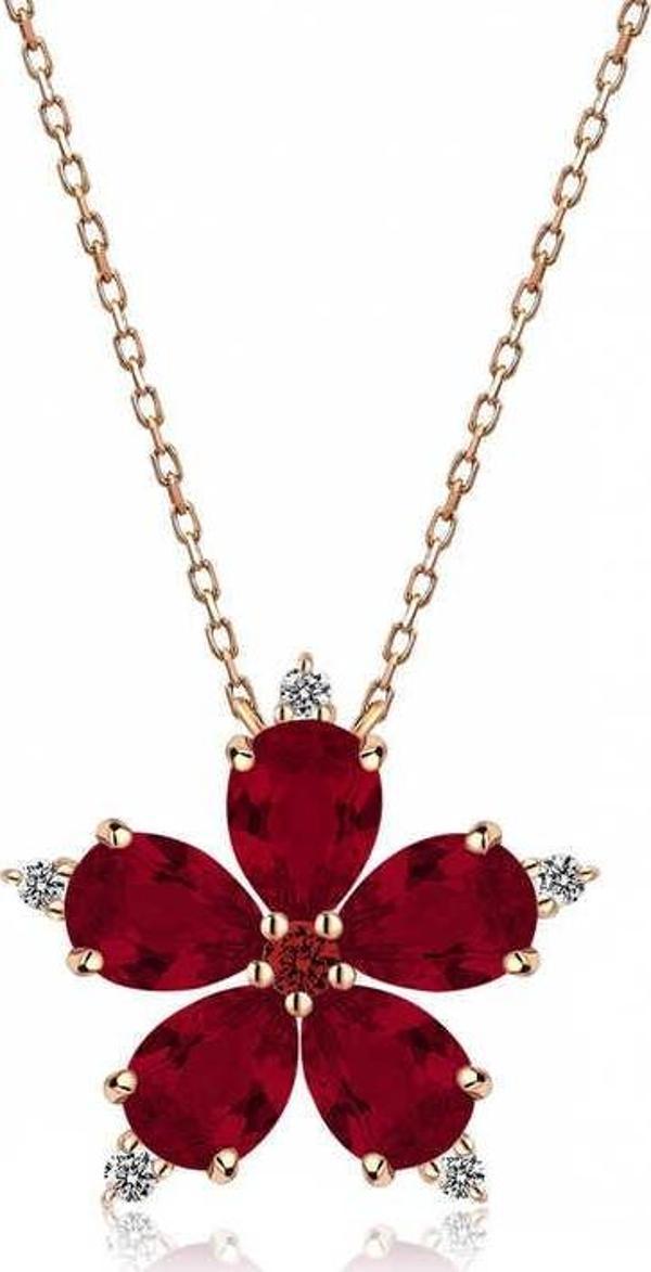 Gümüş Rose Kırmızı Kamelya Çiçeği Kolye SL2357 - Image 1