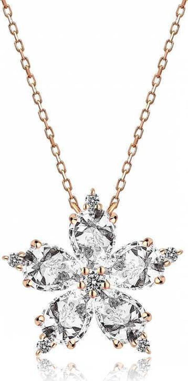 Gümüş Rose Beyaz Kamelya Çiçeği Kolye SL3786 - Image 1