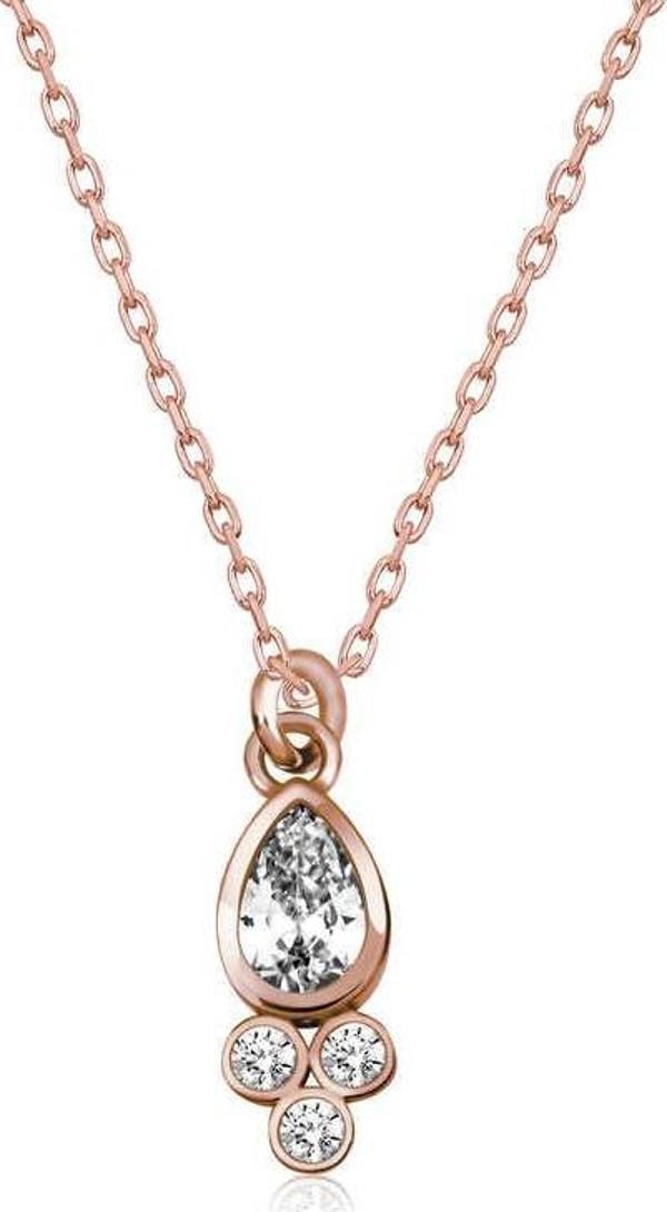 Gümüş Rose Çiğ Damlası Tektaş Bayan Kolye SL4295 - Image 1