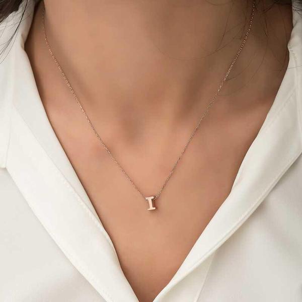 Gümüş Rose 3 Boyutlu I Harf Bayan Kolye SL4245 - Image 1