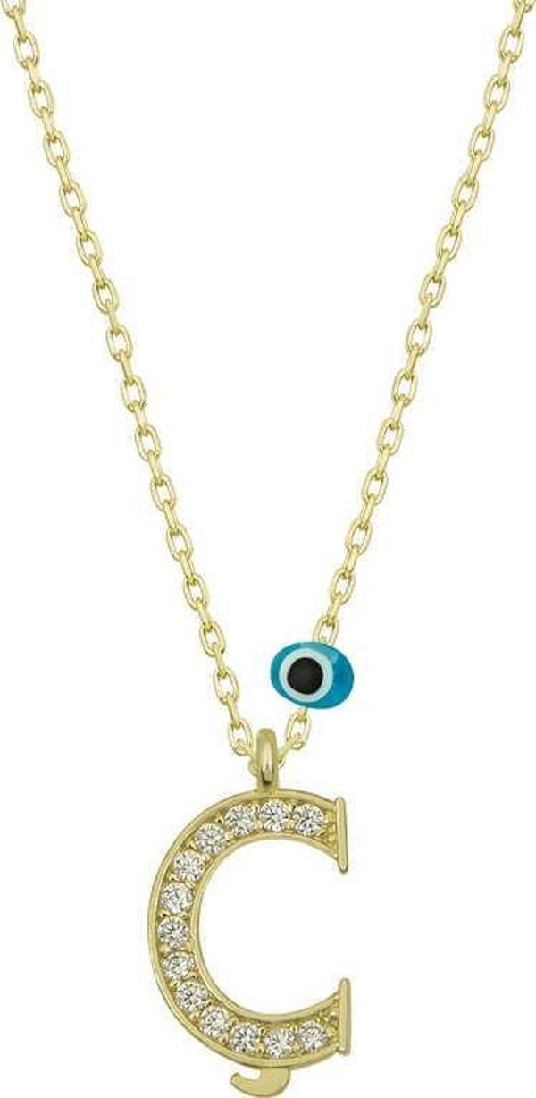 Gümüş Nazar Gold Ç Harfi Kadın Kolye SL4891 - Image 1