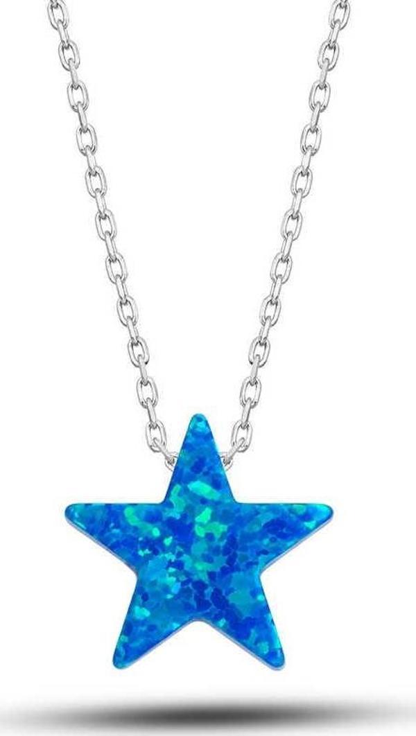 ​Gümüş Opal Mavi Taşlı Yıldız Kadın Kolye SL5695 - Image 1