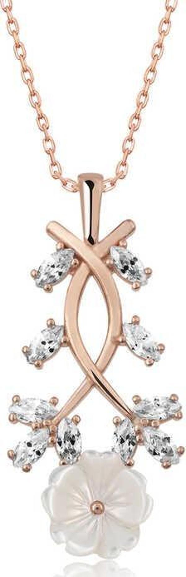 Gümüş Rose Beyaz Bahar Çiçeği Kolye  SL2209 - Image 1