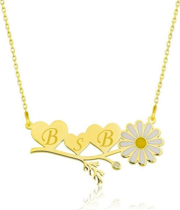 ​Gümüş Gold Kişiye Özel Kalpli Papatya Kolye  SL3136 - Image 1