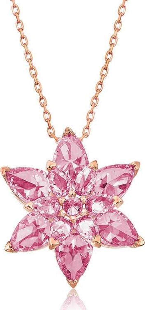 Gümüş Rose Pembe Lotus Çiçeği Kolye SL3729 - Image 1