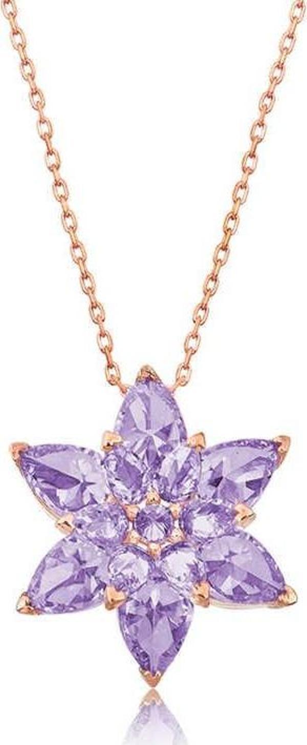 Gümüş Rose Lila Lotus Çiçeği Kolye  SL2005 - Image 1