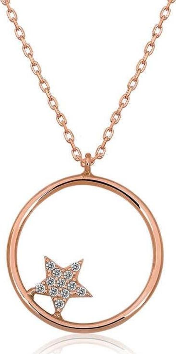 Gümüş Rose Yıldız Detaylı Halka Kolye SL3569 - Image 1