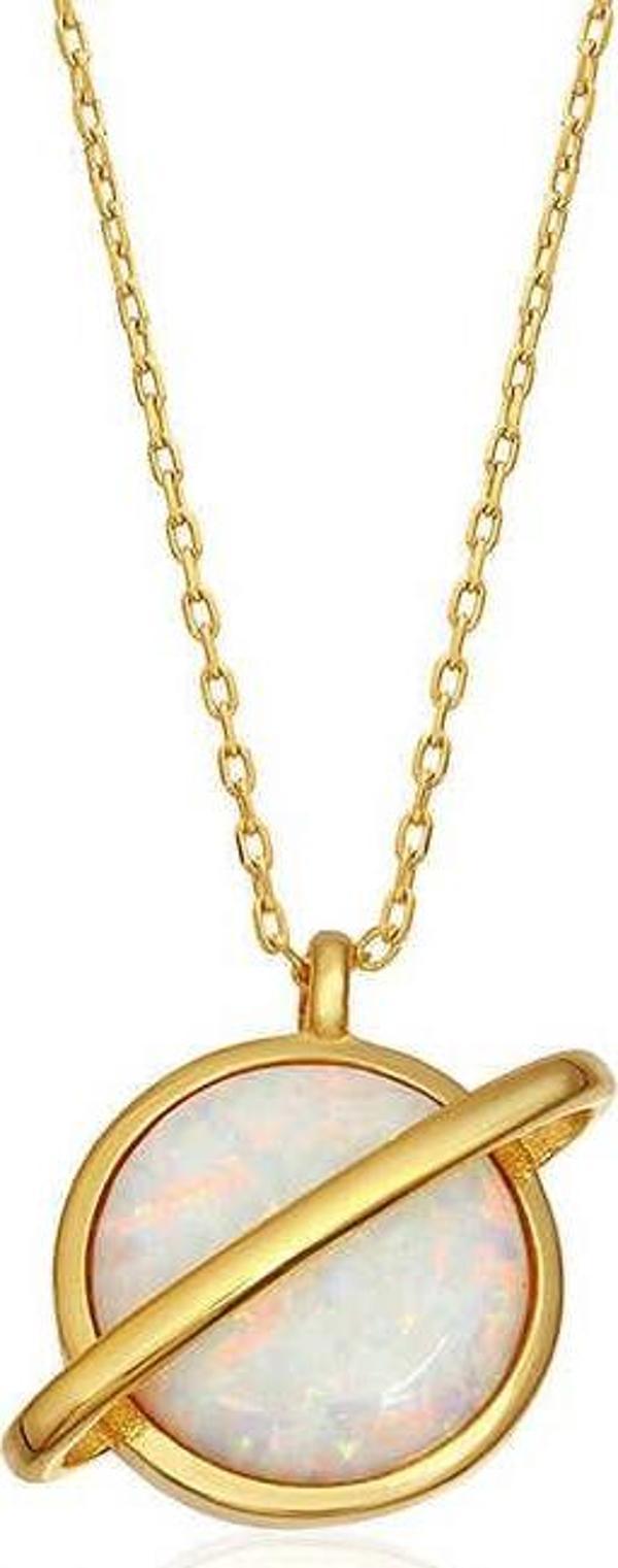 Gümüş Gold Opal Taşlı Gezegen Bayan Kolye SL4334 - Image 1