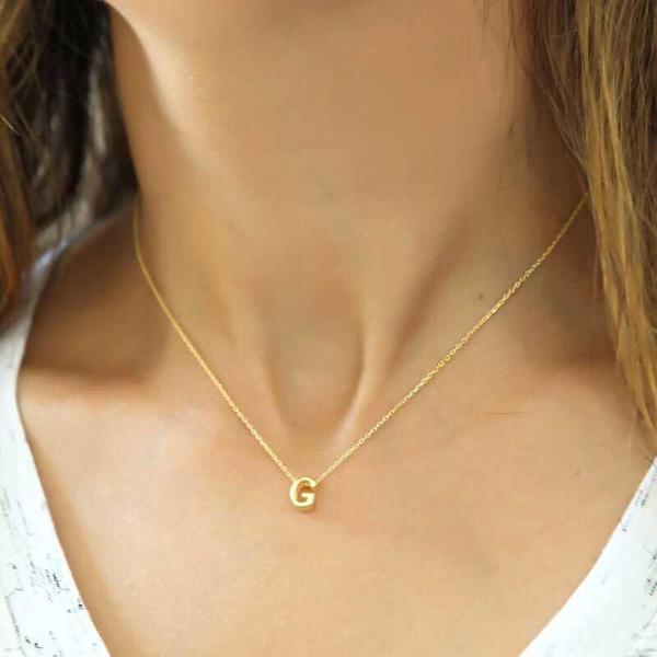 Gümüş Gold 3 Boyutlu G Harf Bayan Kolye SL4230 - Image 1