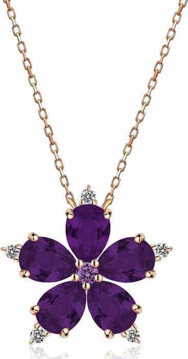 Gümüş Rose Mor Kamelya Çiçeği Kolye SL3784 - Image 1