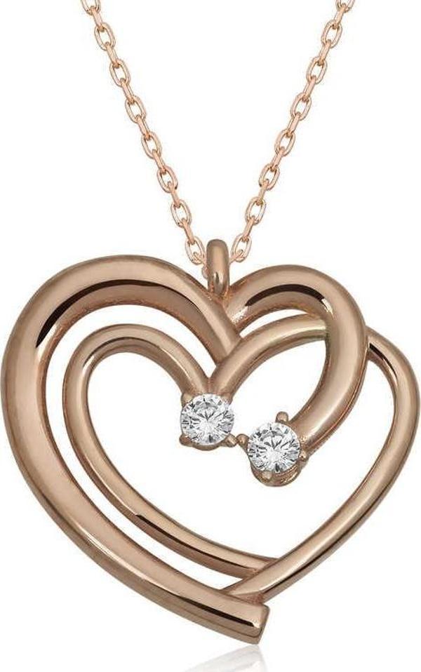 Gümüş Rose Birleşmiş Kalpler Kadın Kolye  SL3009 - Image 1