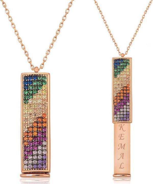 Gümüş Rose Kişiye Özel Gökkuşağı Kolye SL3499 - Image 1