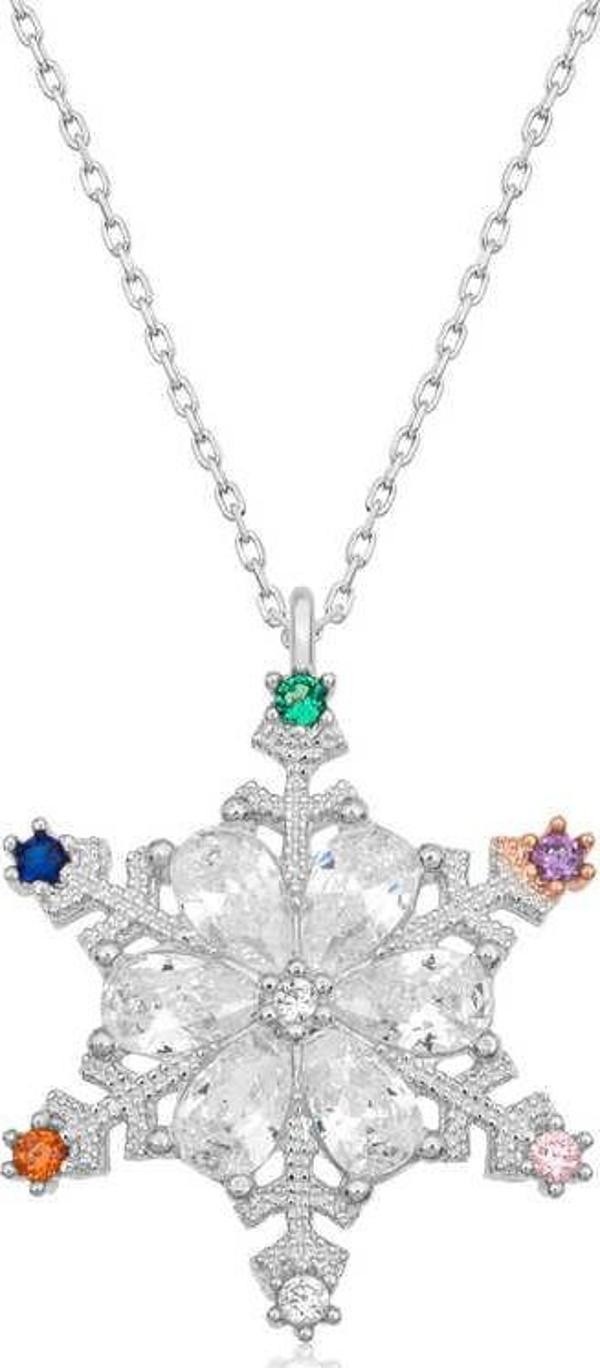 Gümüş Renkli Taşlı Kar Tanesi Kadın Kolye SL5122 - Image 1