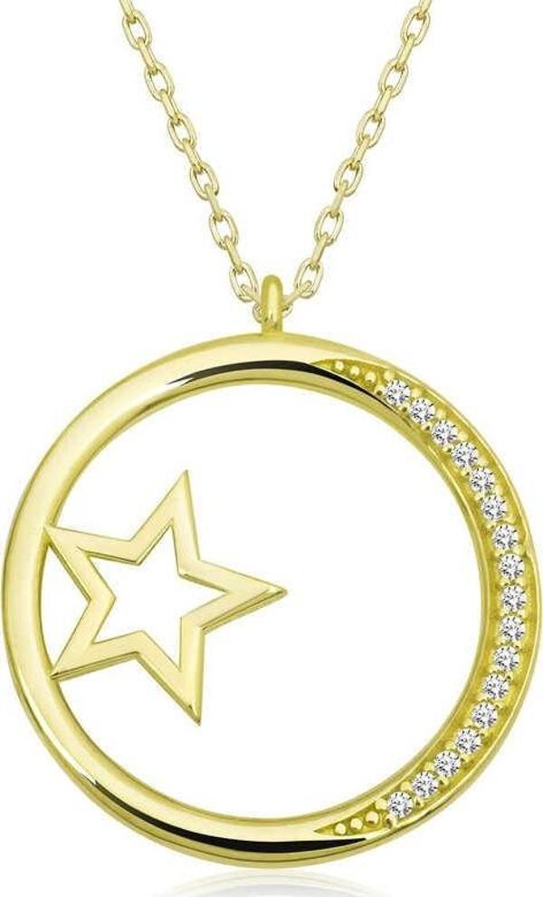 Gümüş Gold Yıldız Detaylı Halka Kadın Kolye SL4796 - Image 1