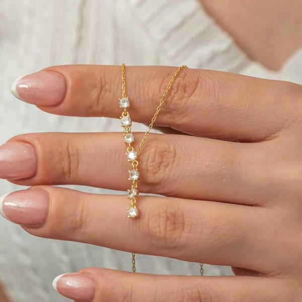 Gümüş Zirkon Sıra Taşlı Gold Kadın Kolye SL8134 - Image 1