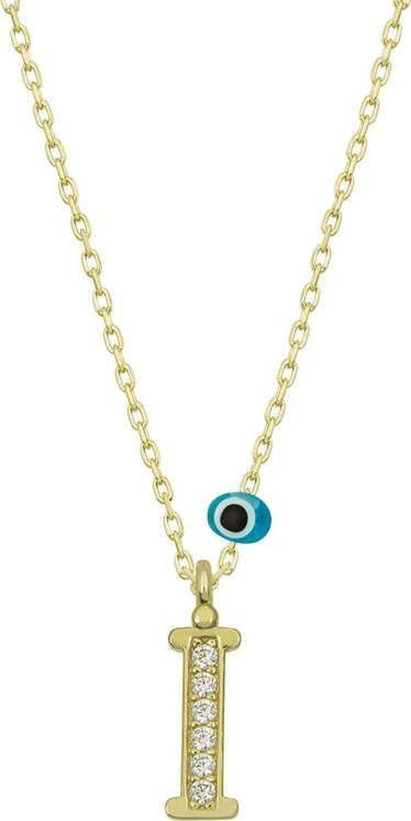 Gümüş Nazar Gold  İ Harfi Kadın Kolye SL4902 - Image 1