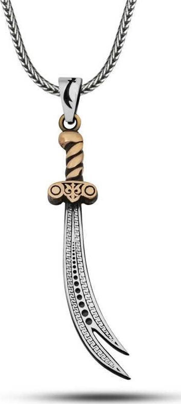 Gümüş Desenli Zülfikar Erkek Kolye  SL10713 - Image 1