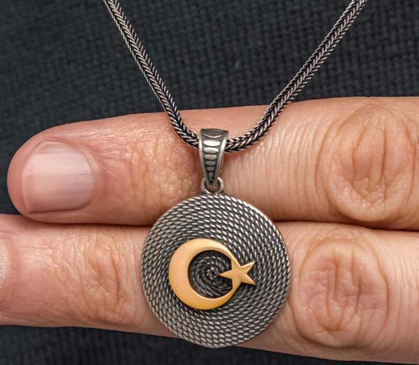 Gümüş Ay Yıldızlı Erkek Kolye  SL10791 - Image 1