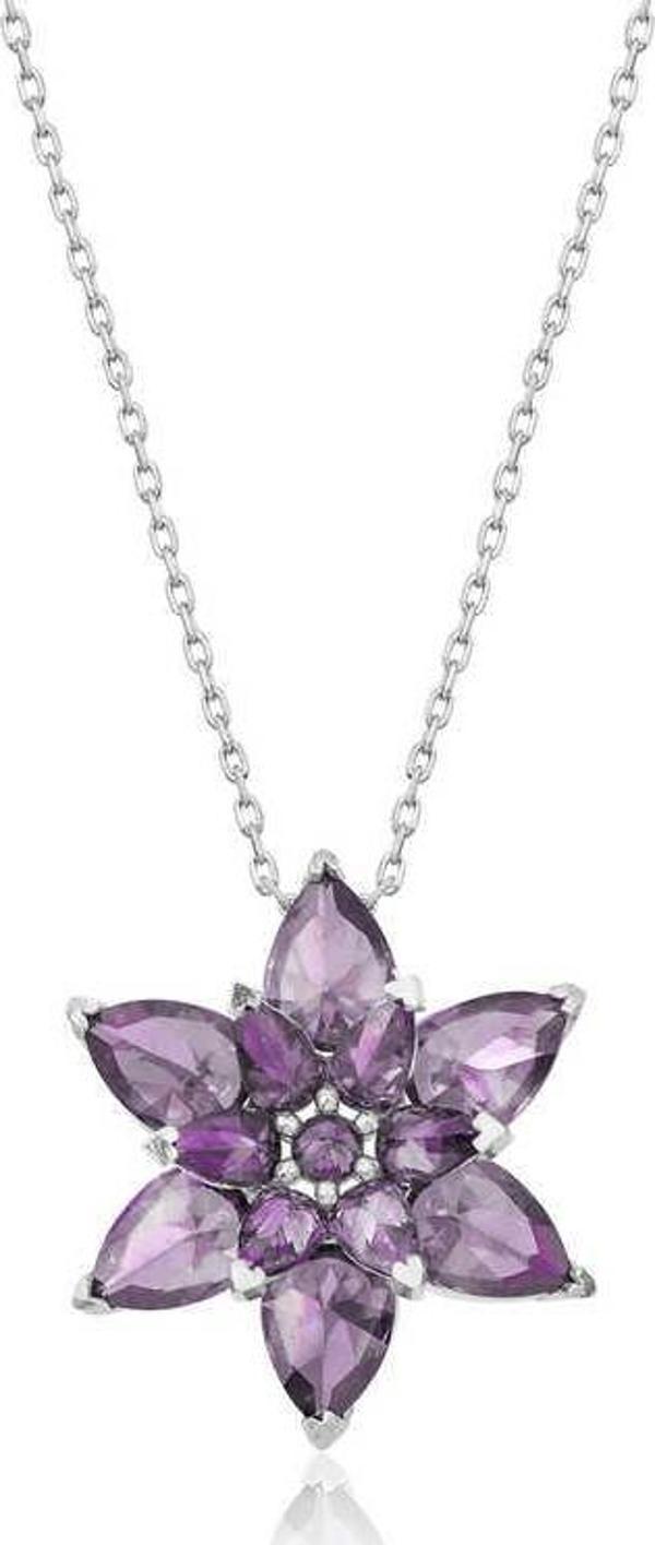 Gümüş Mor Lotus Çiçeği Bayan Kolye SL4327 - Image 1