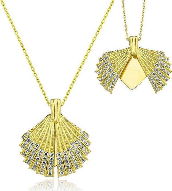 Gümüş Gold Kişiye Özel İstiridye Kadın Kolye SL4881 - Image 1