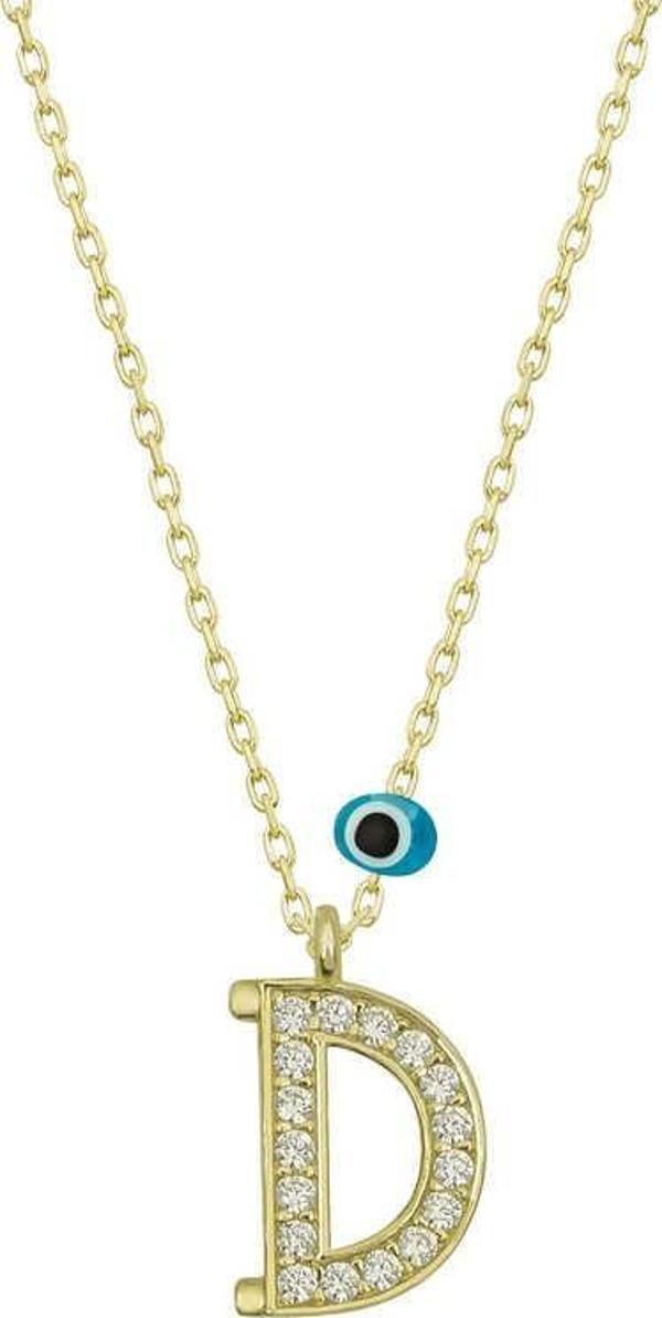 Gümüş Nazar Gold D Harfi Kadın Kolye SL1816 - Image 1