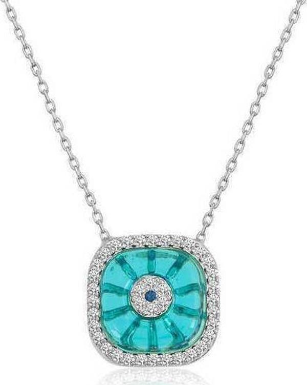 Gümüş Rodyum Kare Camgöz Nazar Bayan Kolye SL3953 - Image 1