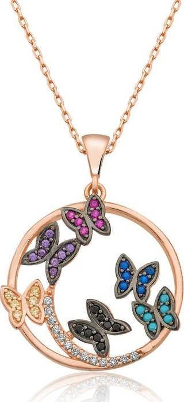 Gümüş Rose Kelebek Çemberi Bayan Kolye  SL2947 - Image 1