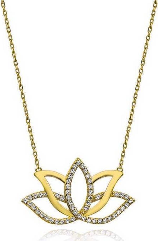 Gümüş Gold Lotus Çiçeği Kadın Kolye SL5676 - Image 1