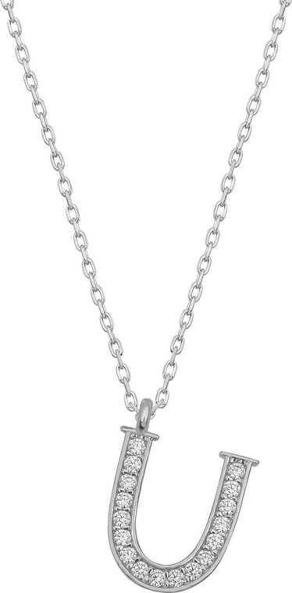 Gümüş Rodyum U Harfi Kadın Kolye SL4835 - Image 1