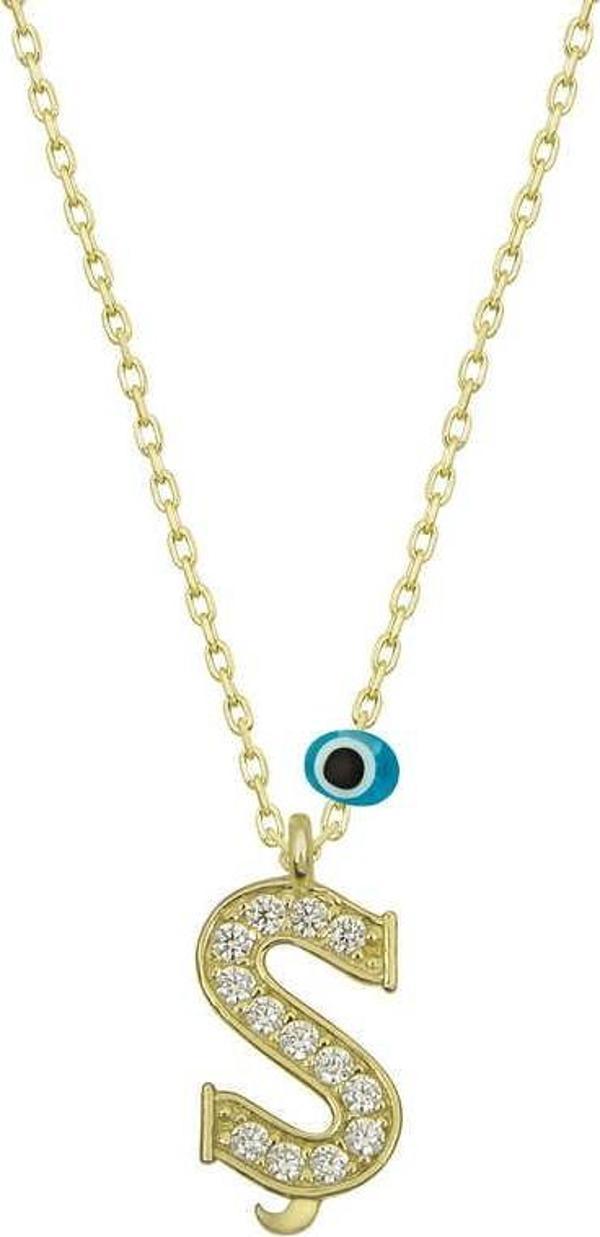 Gümüş Nazar Gold Ş Harfi Kadın Kolye SL4887 - Image 1
