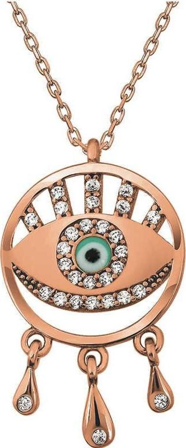 Gümüş Rose Nazarlı Göz Kadın Kolye SL6462 - Image 1