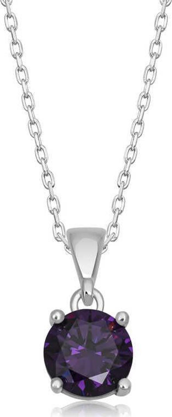 Gümüş Mor Kristal Yuvarlak Taşlı Kadın Kolye SL5006 - Image 1