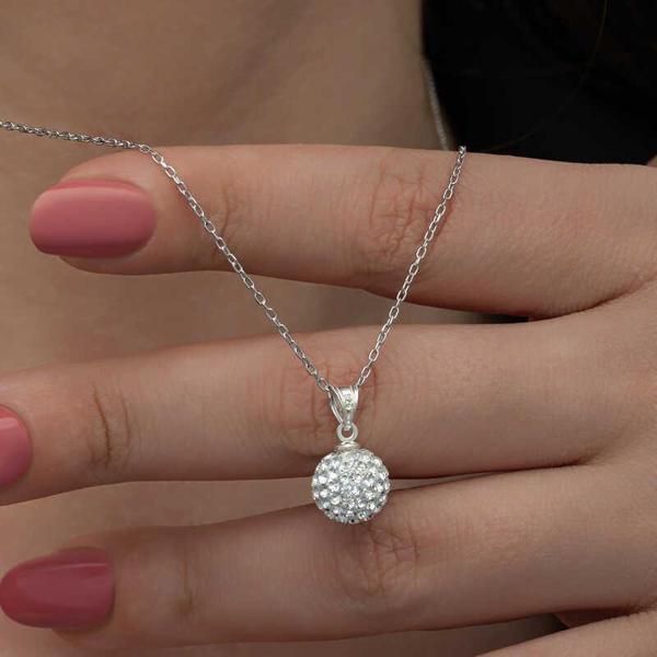 Gümüş Beyaz Kristal Taşlı Kadın Kolye SL6666 - Image 1