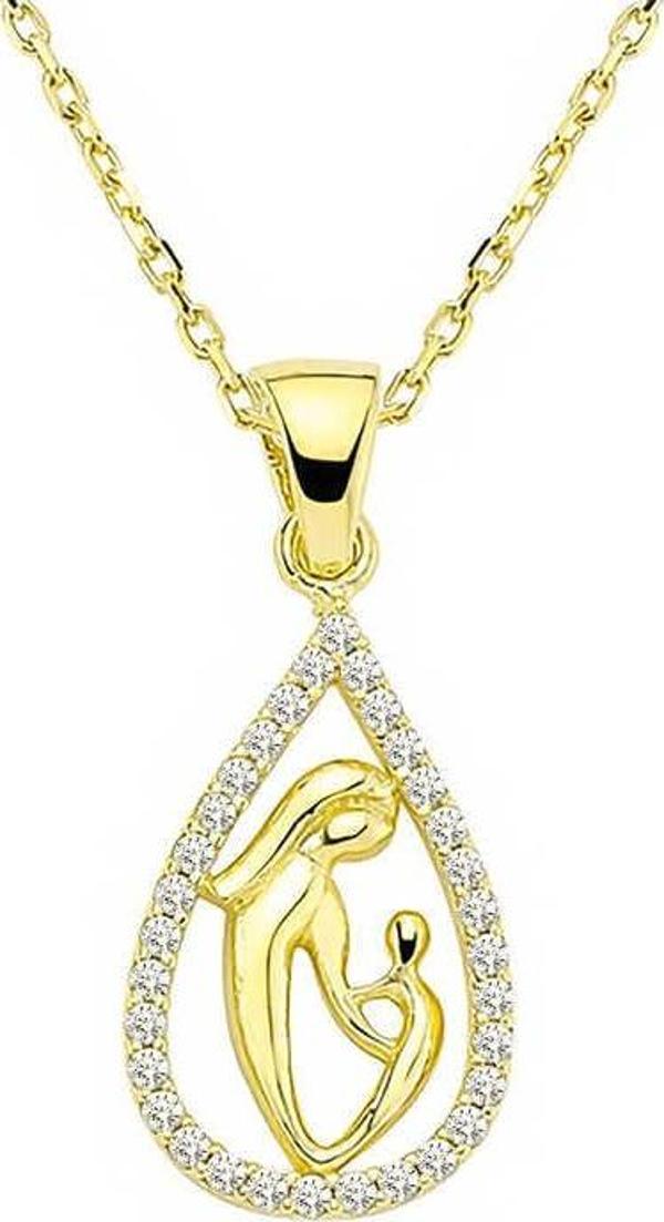 Gümüş Gold Damla Anne Çocuk Kolyesi SL4919 - Image 1