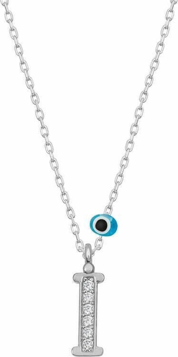 Gümüş Nazar Rodyum İ Harfi Kadın Kolye SL4929 - Image 1