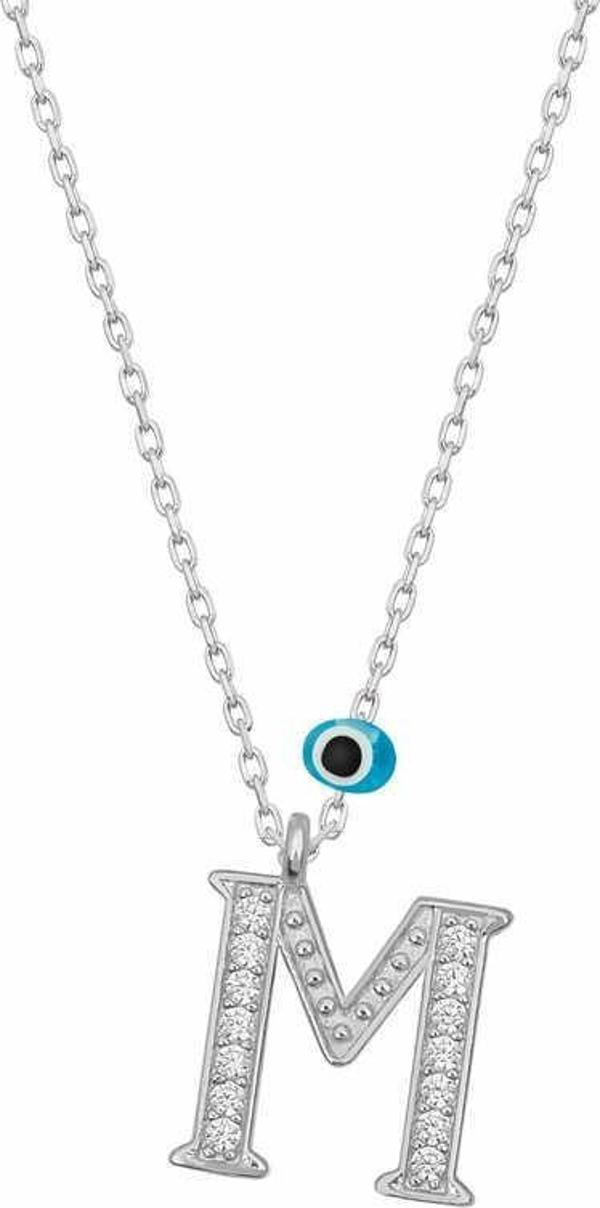 Gümüş Nazar Rodyum M Harfi Kadın Kolye SL4933 - Image 1